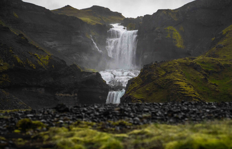 Ofaerufoss is a waterfall located in the Vatnajokull National Park.