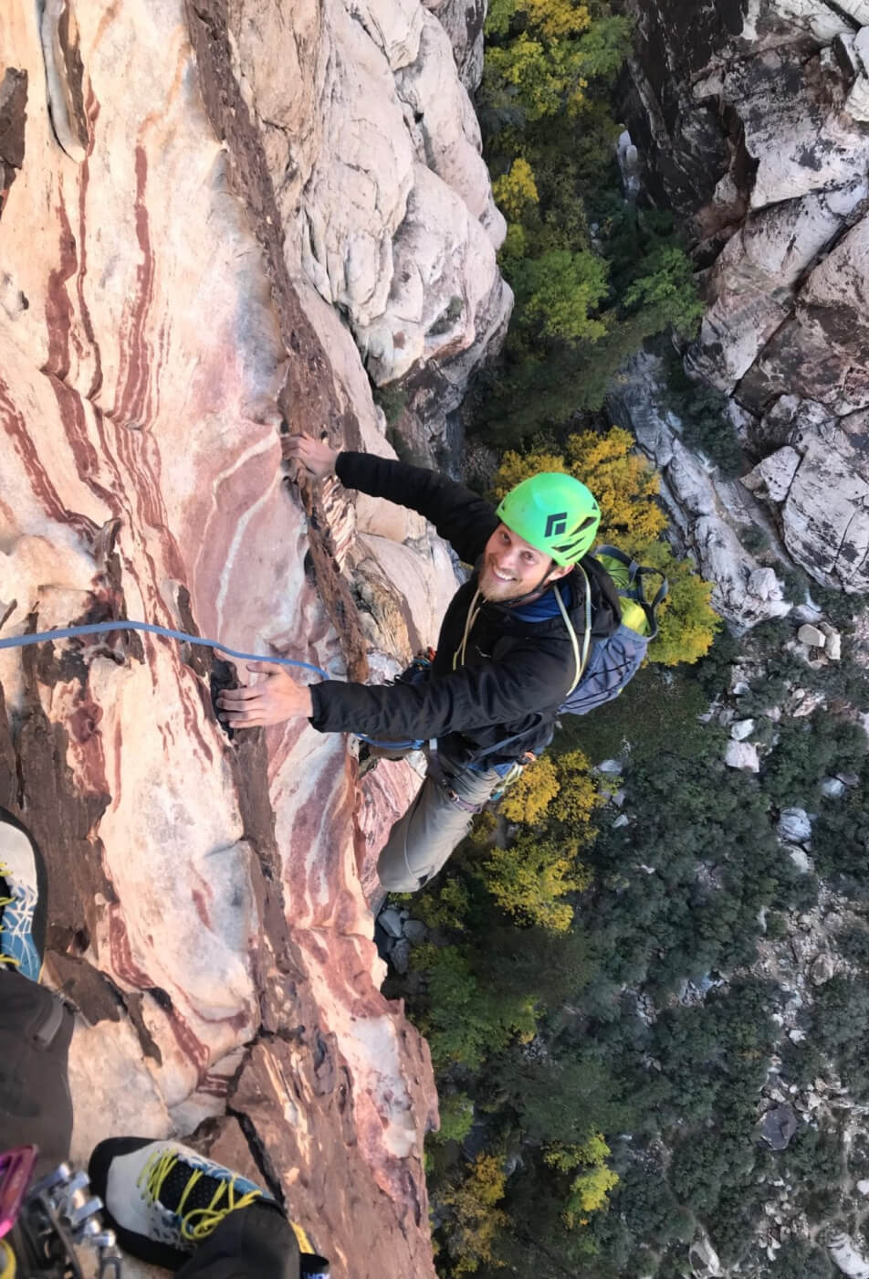 This man is absolutely stoked with his rock climbing experience!
