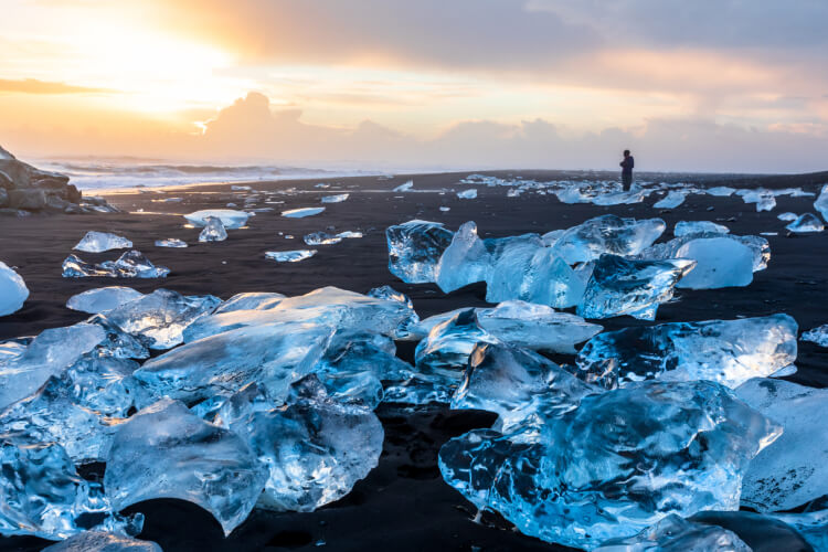 Diamond Beach, with its signature black sand, is one of the most photographed places in Iceland.