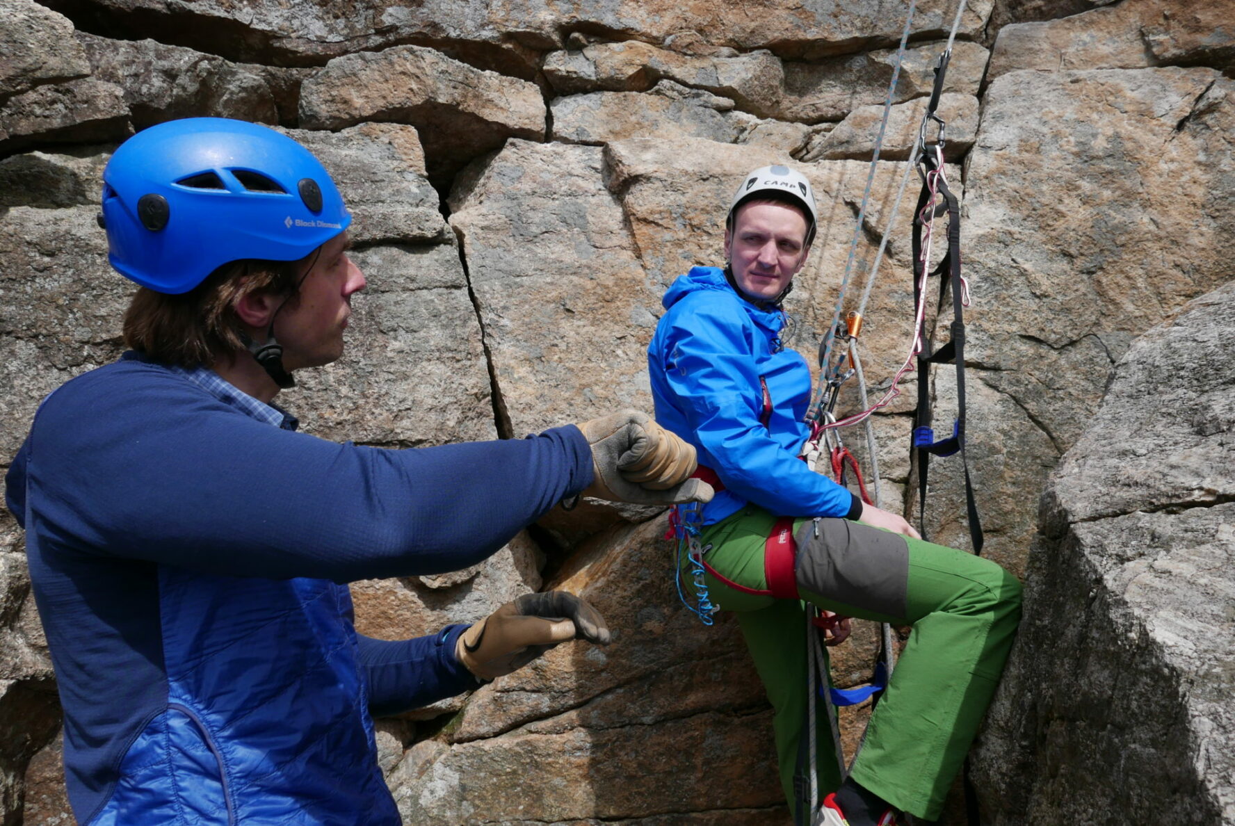 Getting ready to shimmy up the rope.