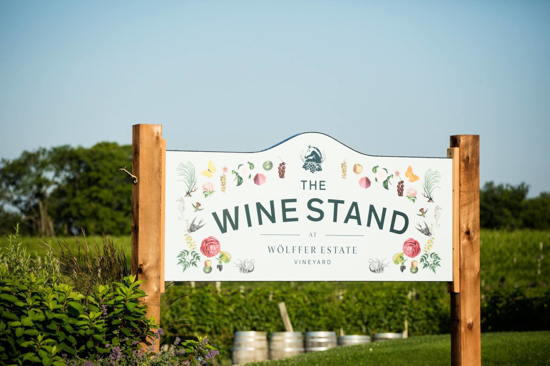 Wine Stand sign. Photo by Wölffer Estates via Facebook.