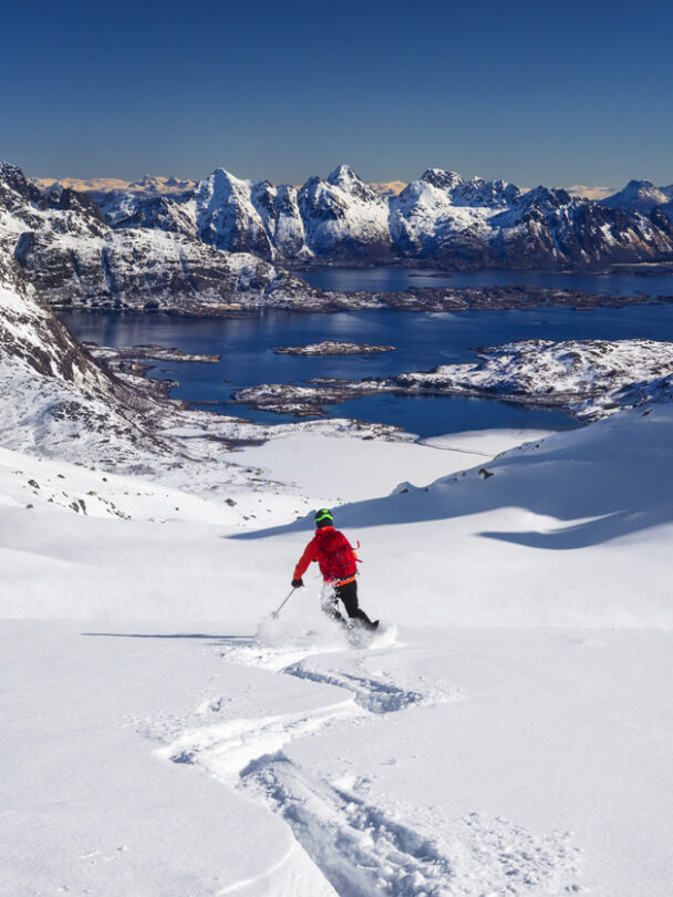 Backcountry skiing in Lofoten.