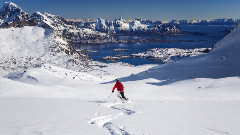 Backcountry skiing in Lofoten.