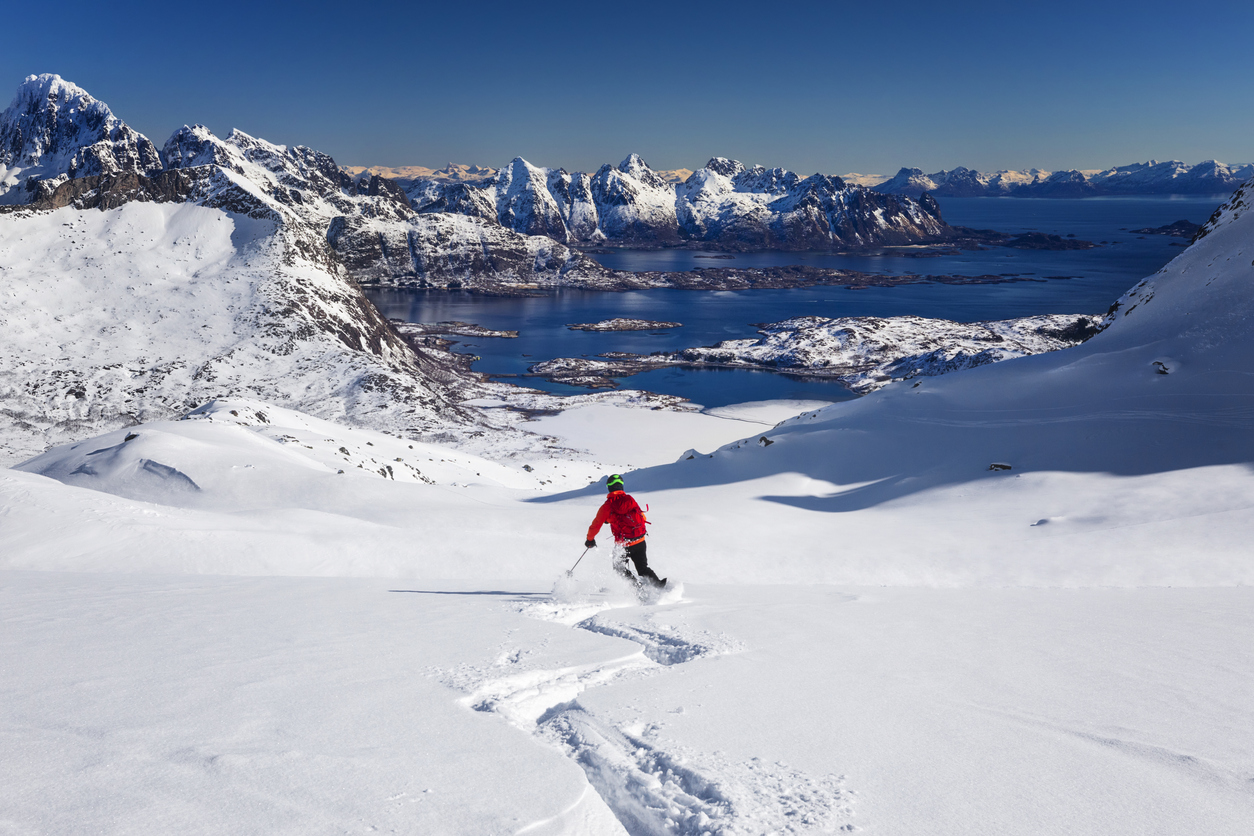 Backcountry skiing in Lofoten.