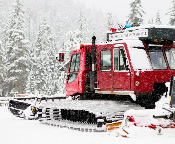 Incredible downhill run with a mountain as a backdrop