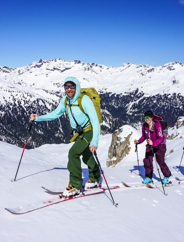 Incredible downhill run with a mountain as a backdrop