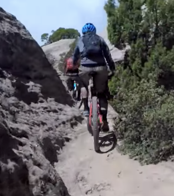 Coming off the mesa on Church Loop, mountain bike ride in Hurricane, Utah.
