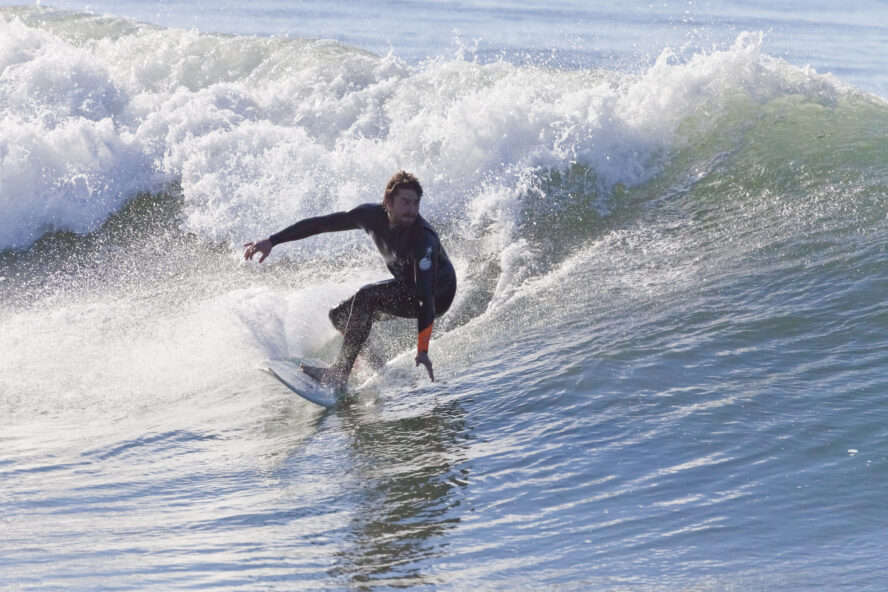 Surfing Santa Cruz in winter