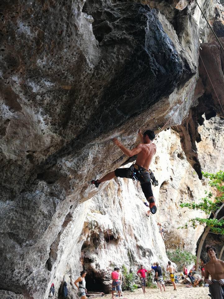 A rock climber at Railay Beach, Thailand