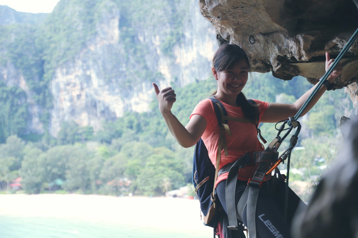 A woman smiling at Railay beach, Thailand