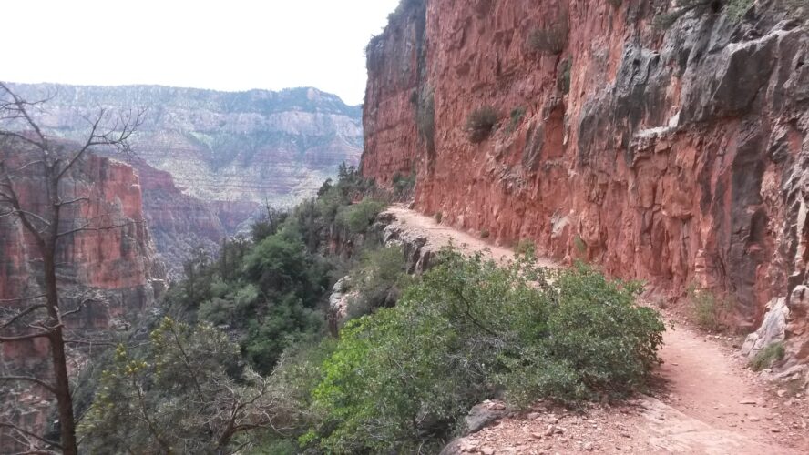 Despite being carved into the cliff, the North Kaibab Trail is relatively wide.