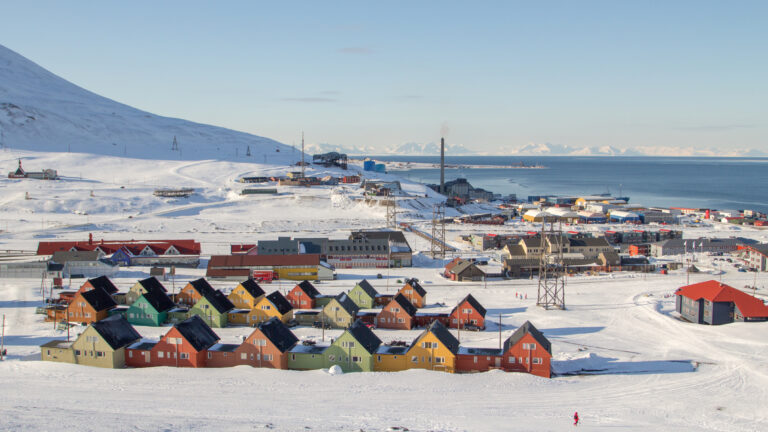A city details of Longyearbyen - the most Northern settlement in the world. Svalbard . Norway.