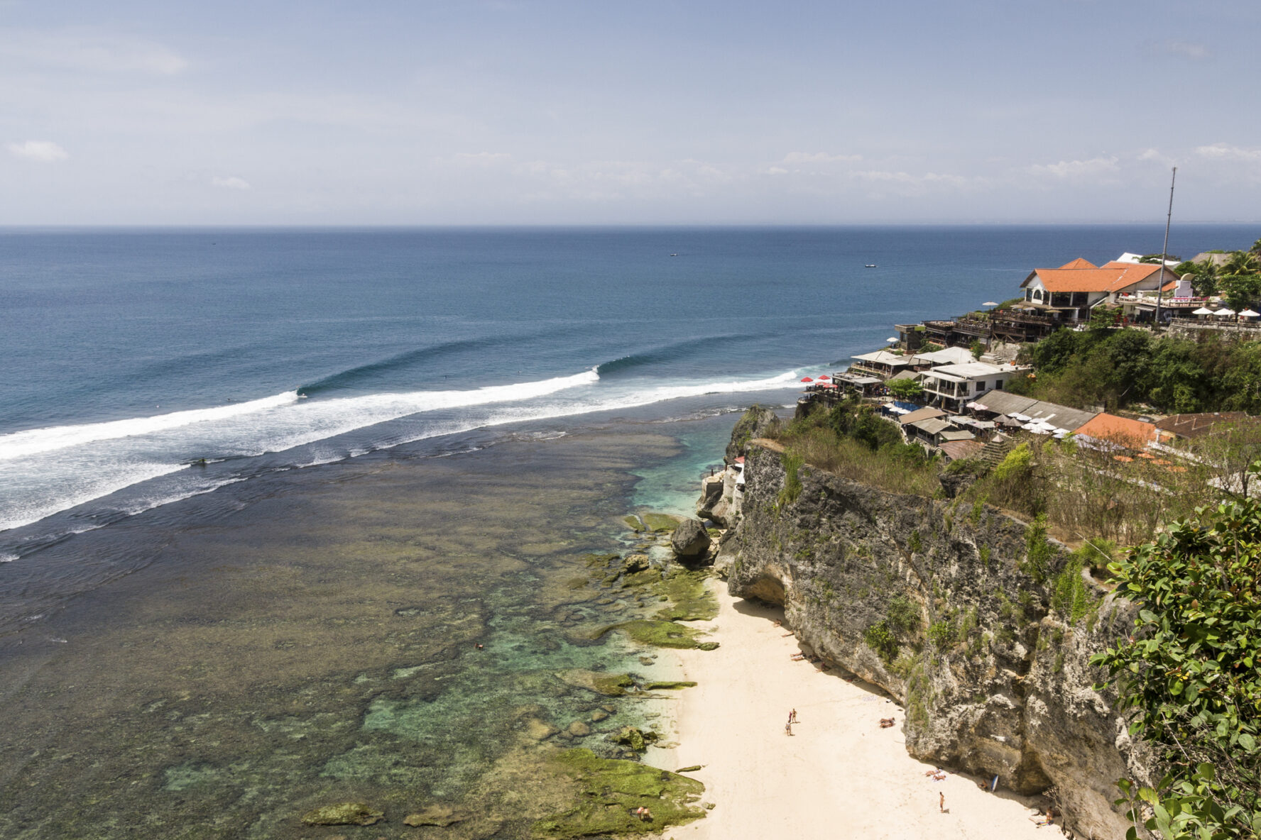 Mid-tide at Uluwatu reef, Bali’s famous surfing mecca.
