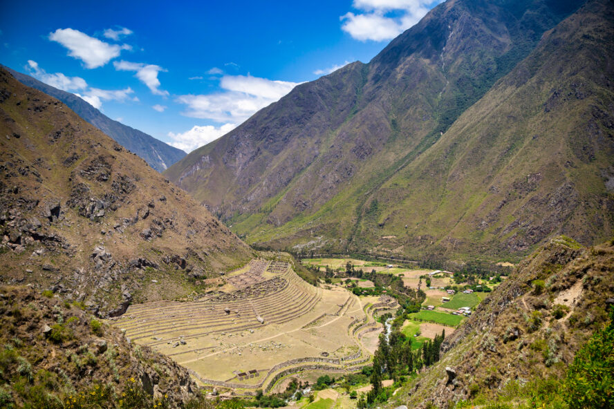 A view looking down on the farming terraces of Llactapata.