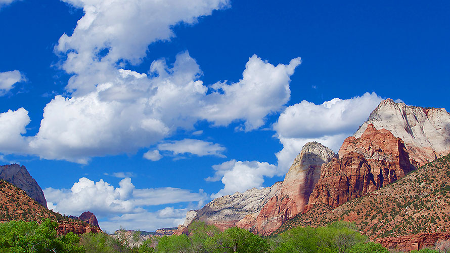 The red rocks and clouds of Zion National Park