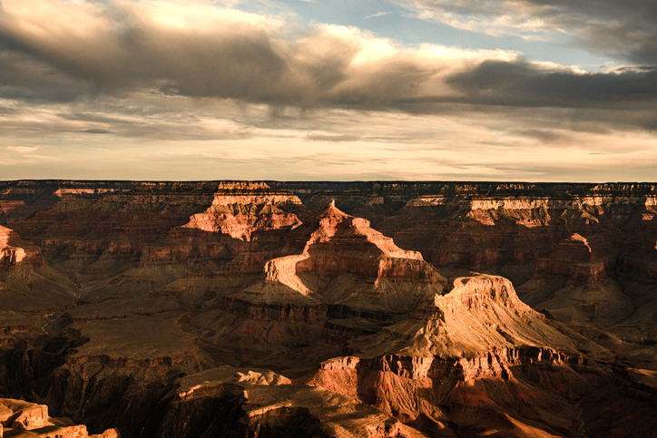 Sunset Lights Up a Plateau in the Grand Canyon in Arizona from the South Rim