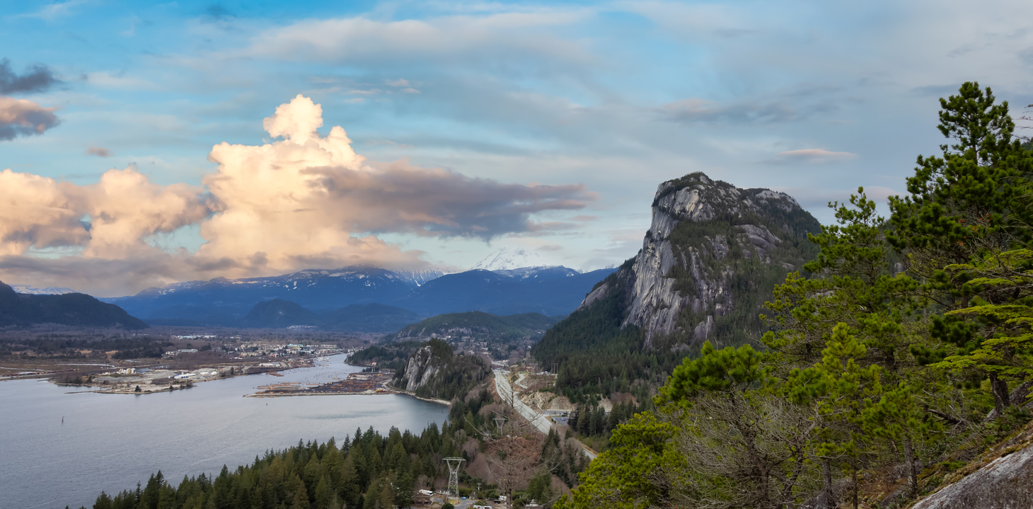 An overview of Squamish and a lake