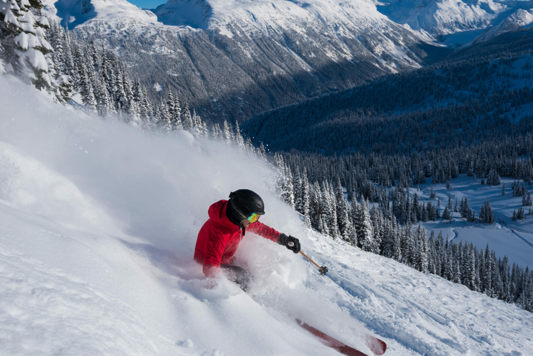 A skier descending a slope in Whistler