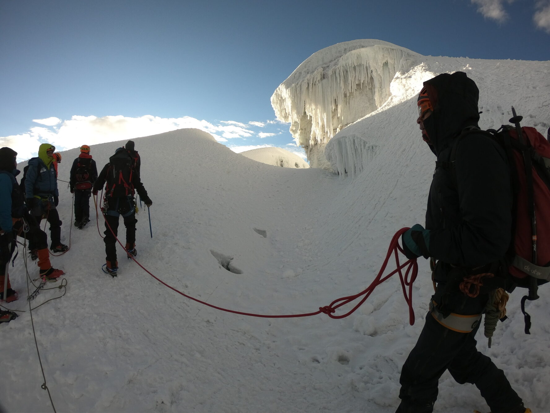 Start a short climb to the 5300m (17400ft) location where the geo-domes of high camp are located