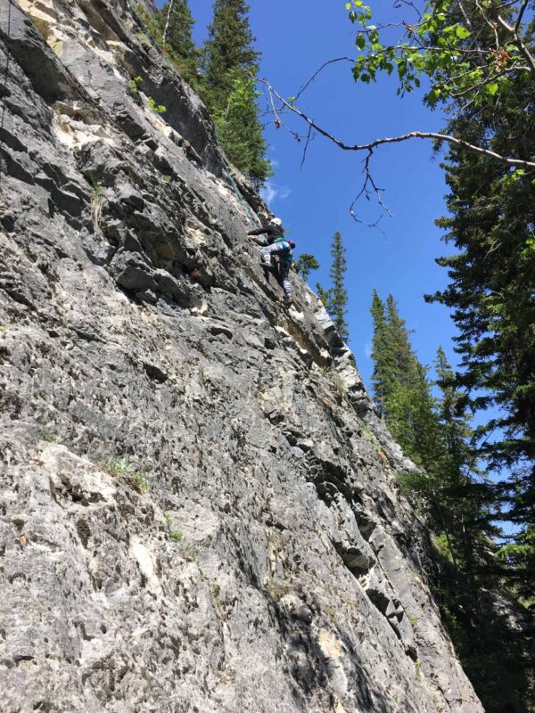 A climber rock climbing in the Canadian Rockies
