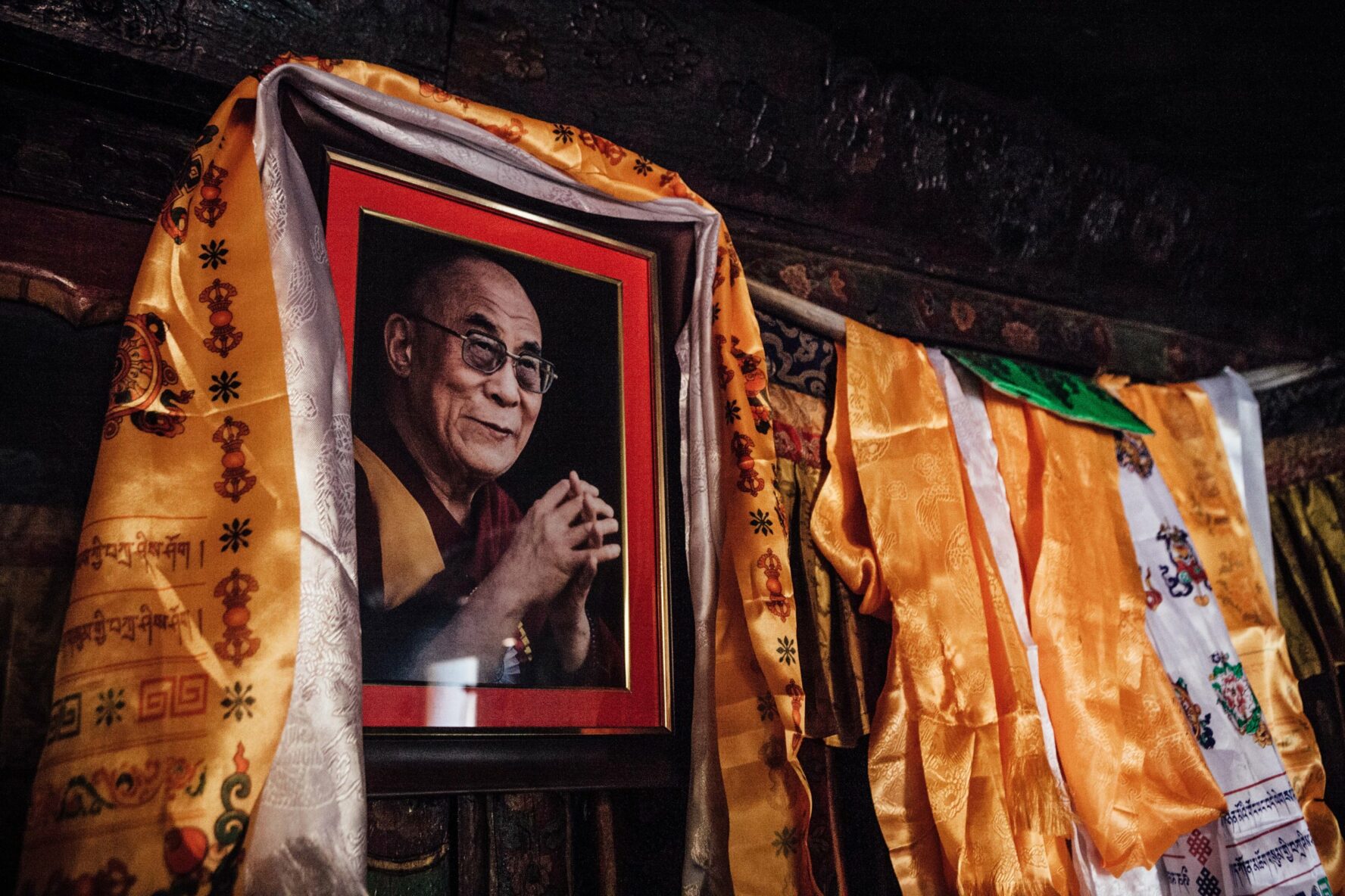 Decoration and picture of Dalai Lama in a monastery in Nepal