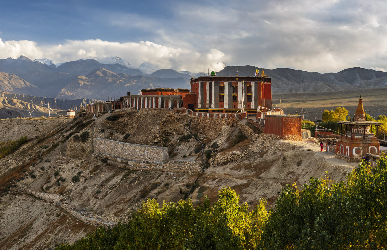 Panoramic view of Tsarang manastery, Upper Mustang, Nepal Himalaya