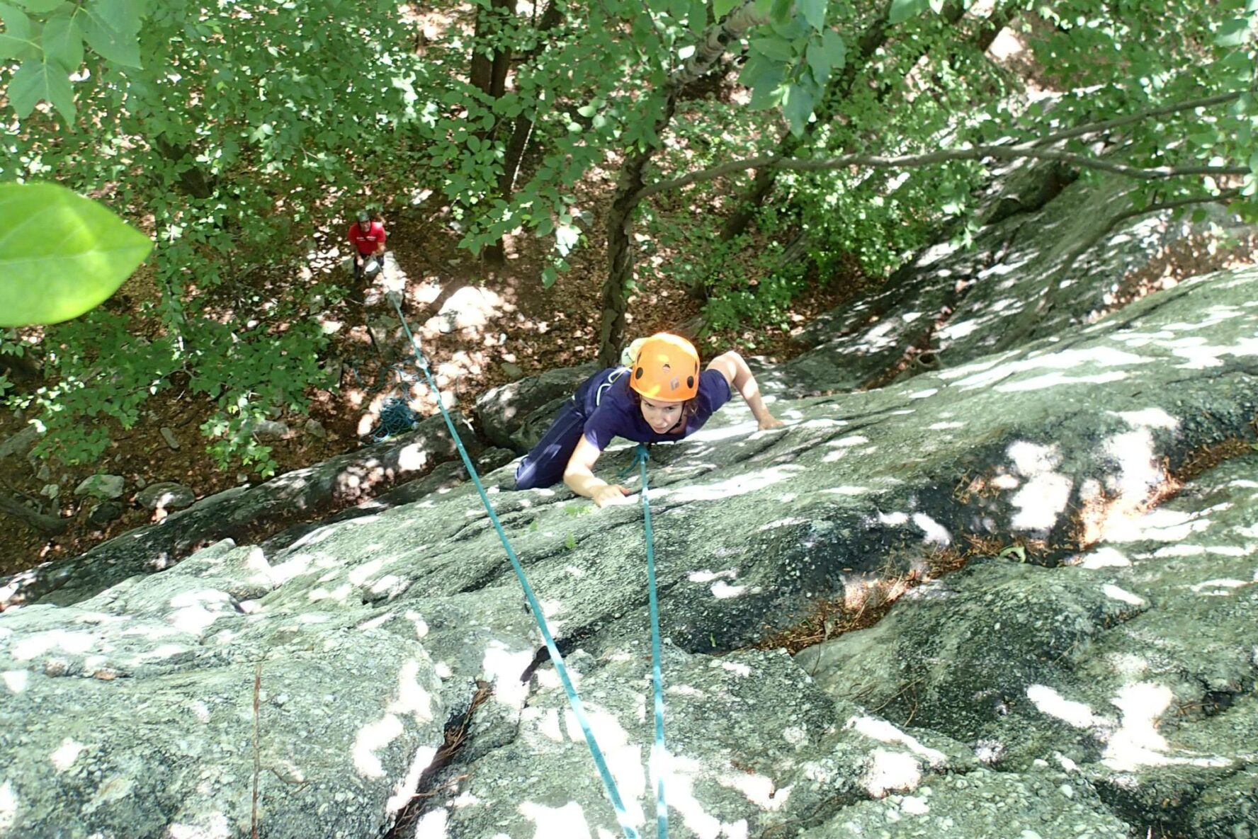 A young climber on a wall in the Gunks