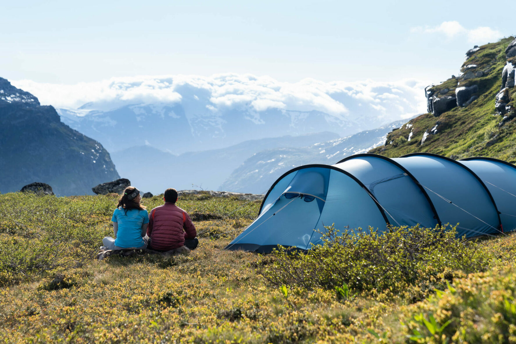 Hikers at the campsite near Trolltunga, Norway