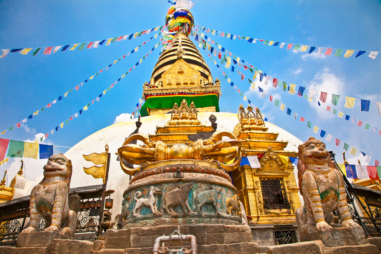 Stupa in Swayambhunath Monkey temple in Kathmandu, Nepal.