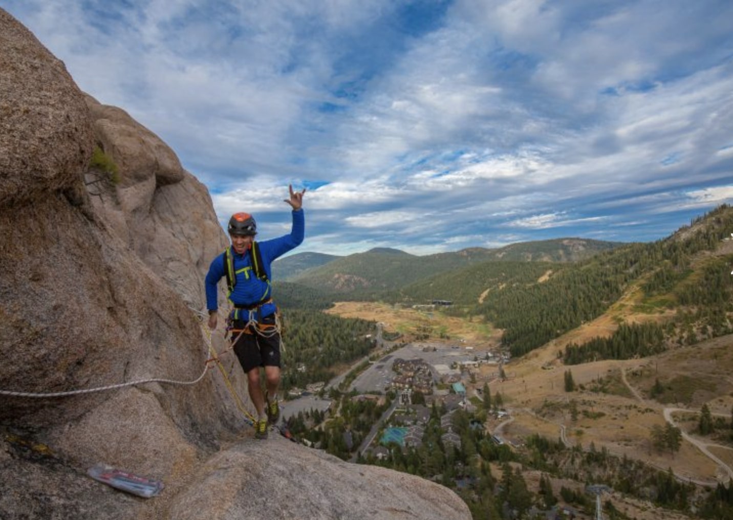 A man smiling on Via Ferrata, Lake Tahoe