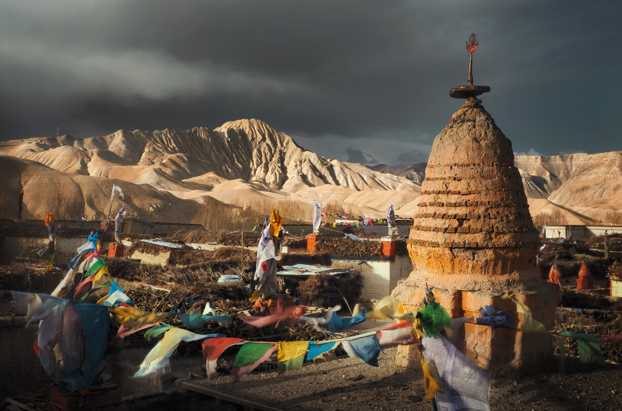 Beautiful view of the roofs of the ancient capital of the Kingdom of Lo, Upper Mustang. Nepal. Travel to explore the ancient culture of Tibet