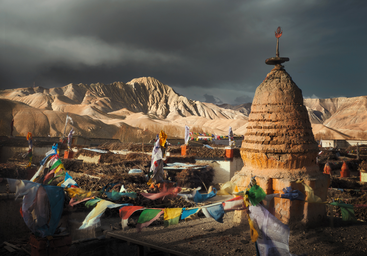 Beautiful view of the roofs of the ancient capital of the Kingdom of Lo, Upper Mustang. Nepal. Travel to explore the ancient culture of Tibet