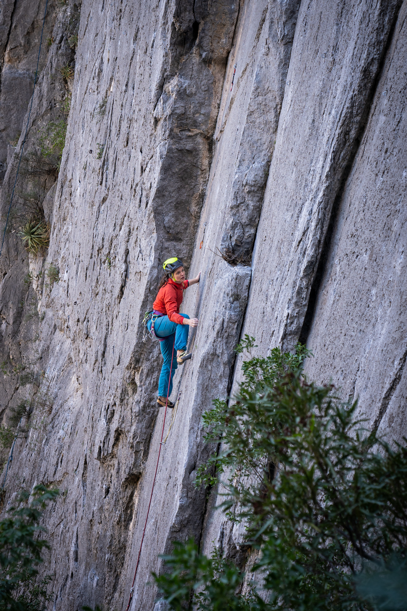 A climber ascending a wall in El Potrero Chico