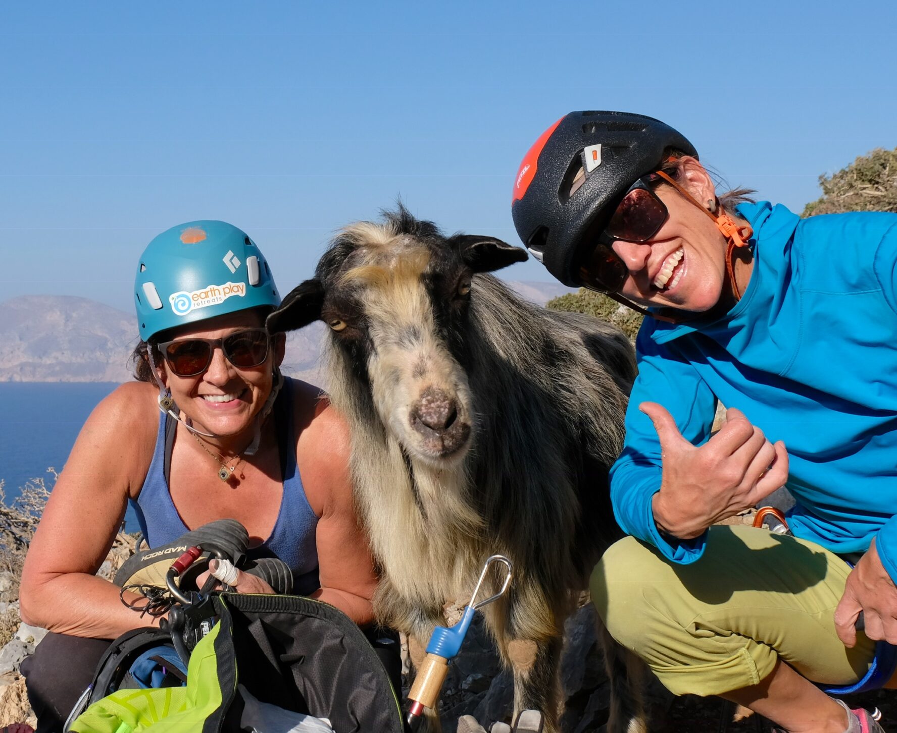 Two happy climbers and a goat - Kalymnos Rock Climbing 1