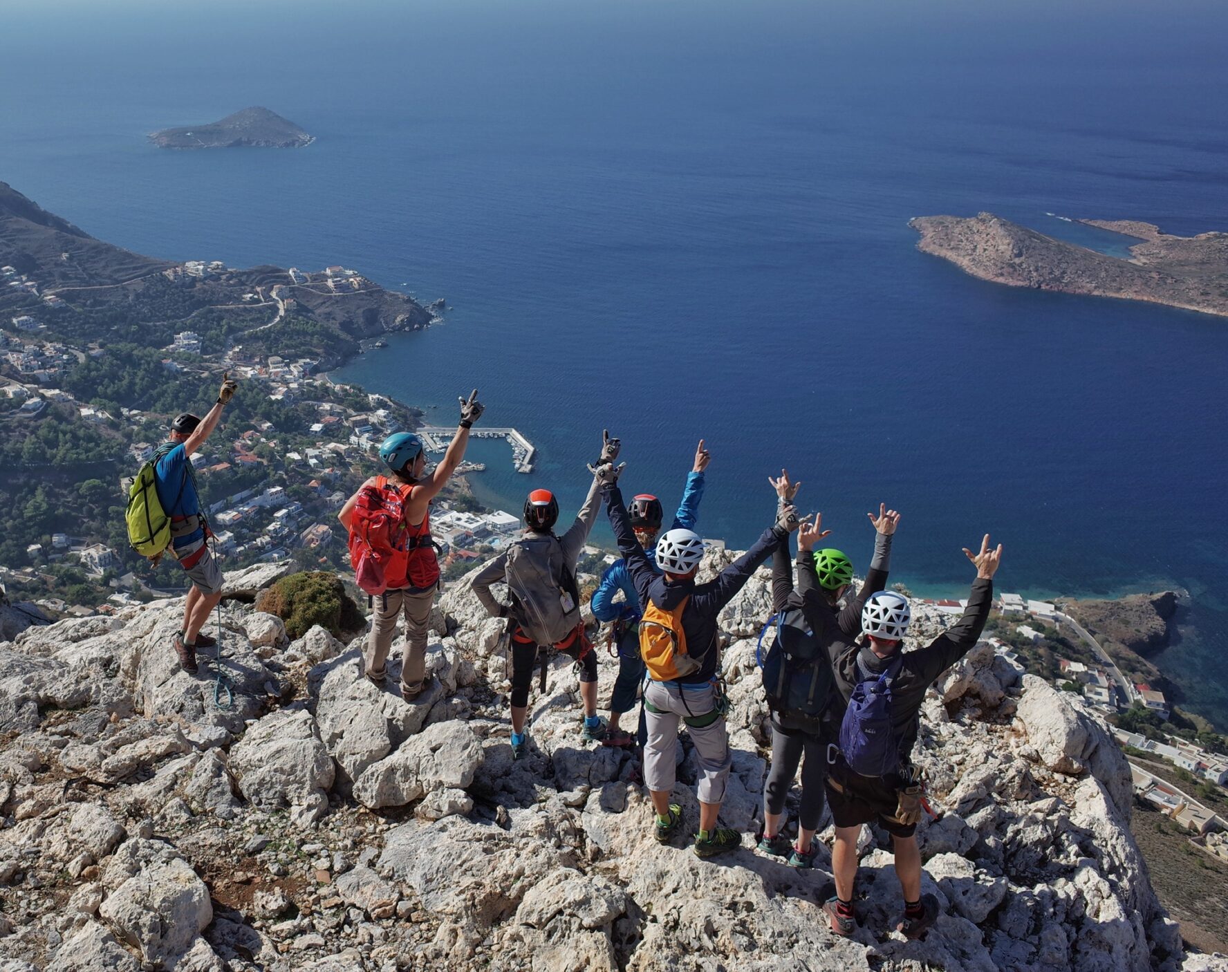 Group of Climbers above the Sea - Kalymnos Rock Climbing