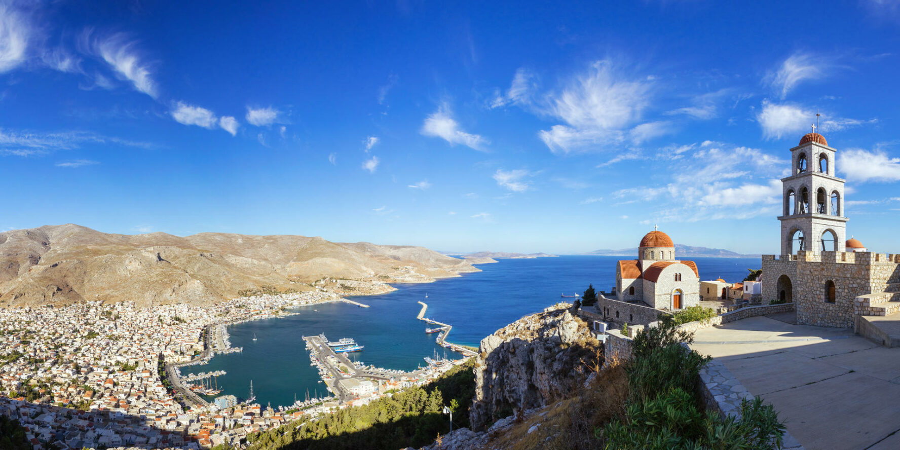 A scenic overlook of Kalymnos, Greece