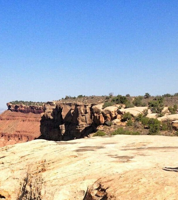 Coming off the mesa on Church Loop, mountain bike ride in Hurricane, Utah.
