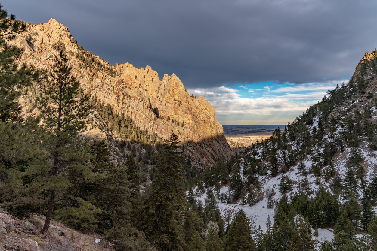 Vivid sunset in Eldorado Canyon Sate Park. Just outside Boulder, Colorado. Famous rock climbing area in the United States.