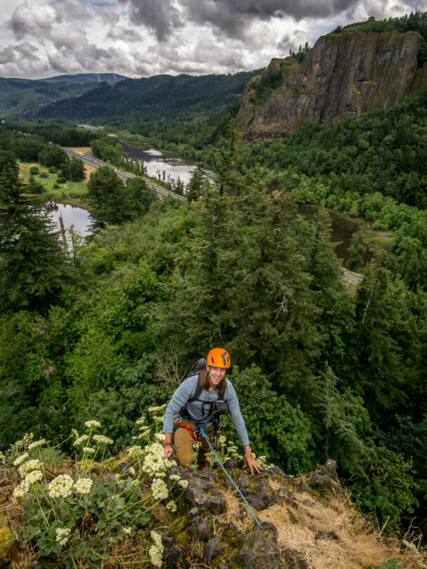 People Rock Climbing in Rooster Rock State Park