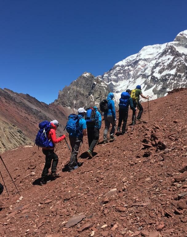 Alpine climbers acclimating at camp two of Aconcagua