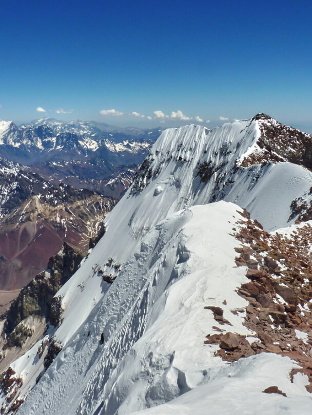 Alpine climbers acclimating at camp two of Aconcagua