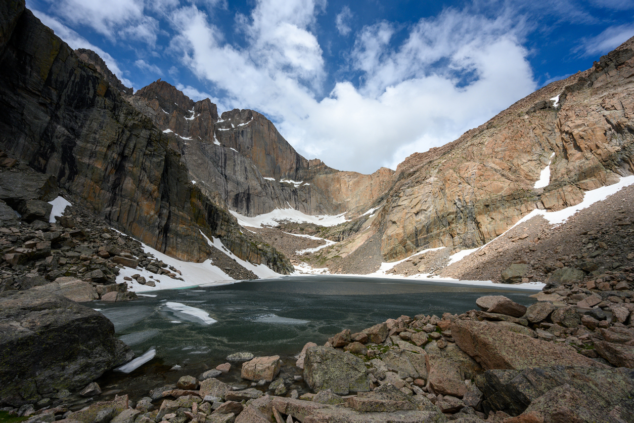 Chasm Lake Below Longs Peak in summer