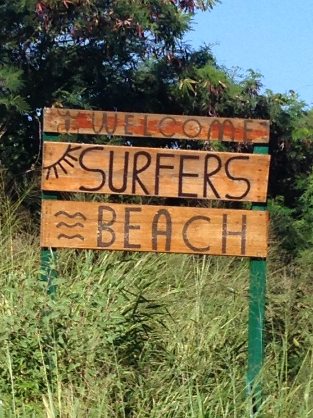 Sign on a surfers beach in Puerto Rico
