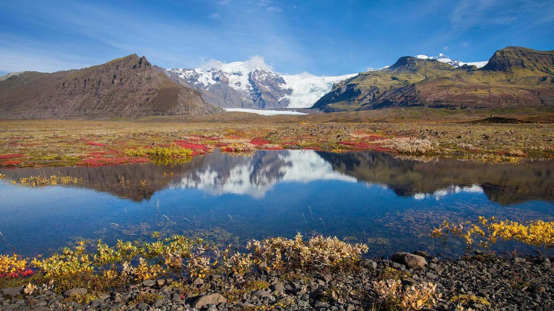 Valleys and lakes along the trial to three peaks in Iceland