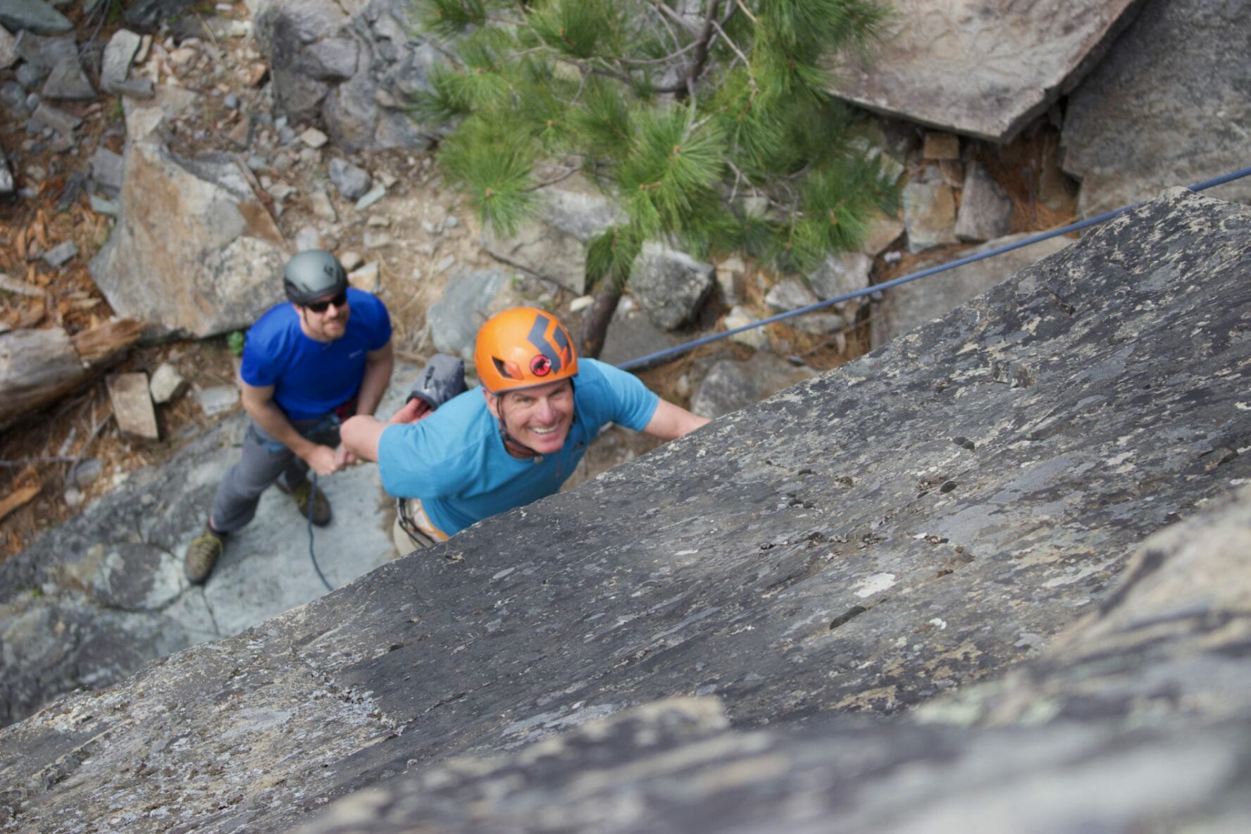 A man Rock climbing in Whitefish MT