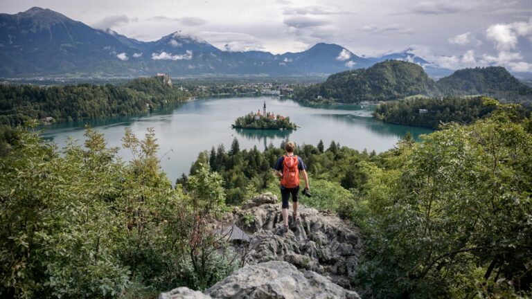 A person enjoying the panoramic views over lake Bled