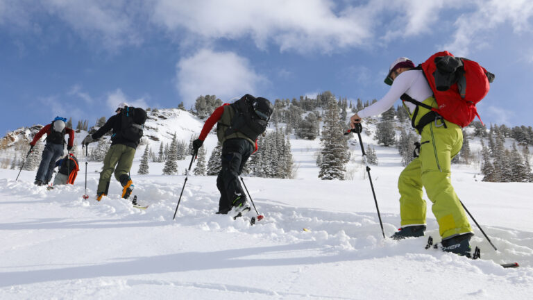 Skiers learning about the avalanche