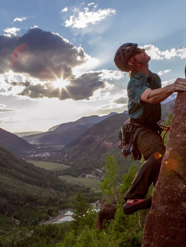 A climber on the cliffs of Telluride