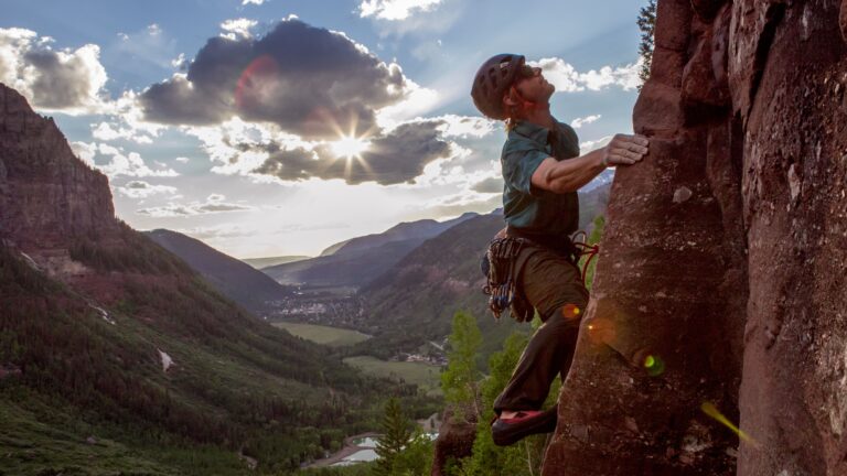 A climber on the cliffs of Telluride