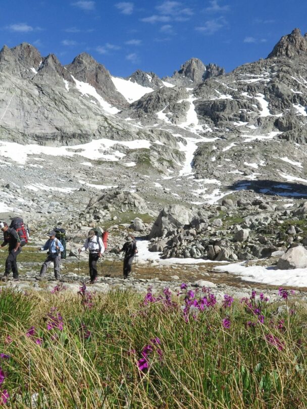Beautiful sunrise while climbing the peak